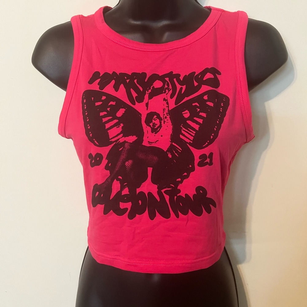 Harry Styles Love On Tour 2021 Red Black Graphic Crop Top Butterfly 1D